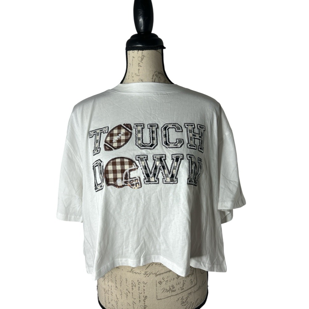 As Revival Touch Down Crop Top T Shirt‎ Size XS Football Gingham NEW